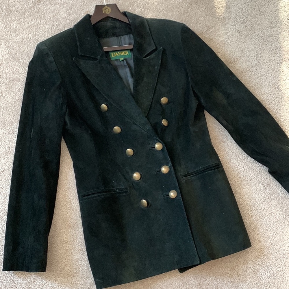 Danier, black, double-breasted, suede blazer. Women’s size XS.